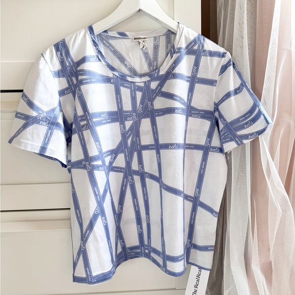 SOLD❤️HERMÈS authentic logo ribbon print boxy tee shirt top - Picture 2 of 8